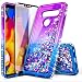 LG V30 Case, LG V30 Plus / V30S ThinQ / V35 ThinQ w/[Full Coverage Screen Protector 3D PET], NageBee Glitter Liquid Quicksand Waterfall Flowing Sparkle Shiny Bling Diamond Girls Cute Case -Purple/Blue