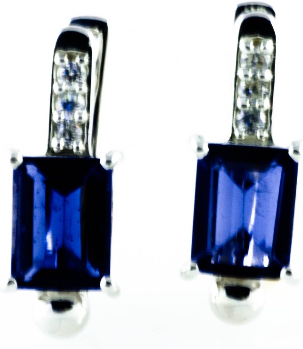 Real, Genuine, Natural Deep Blue Iolite Octagon Earrings in Rhodium Plated Sterling Silver