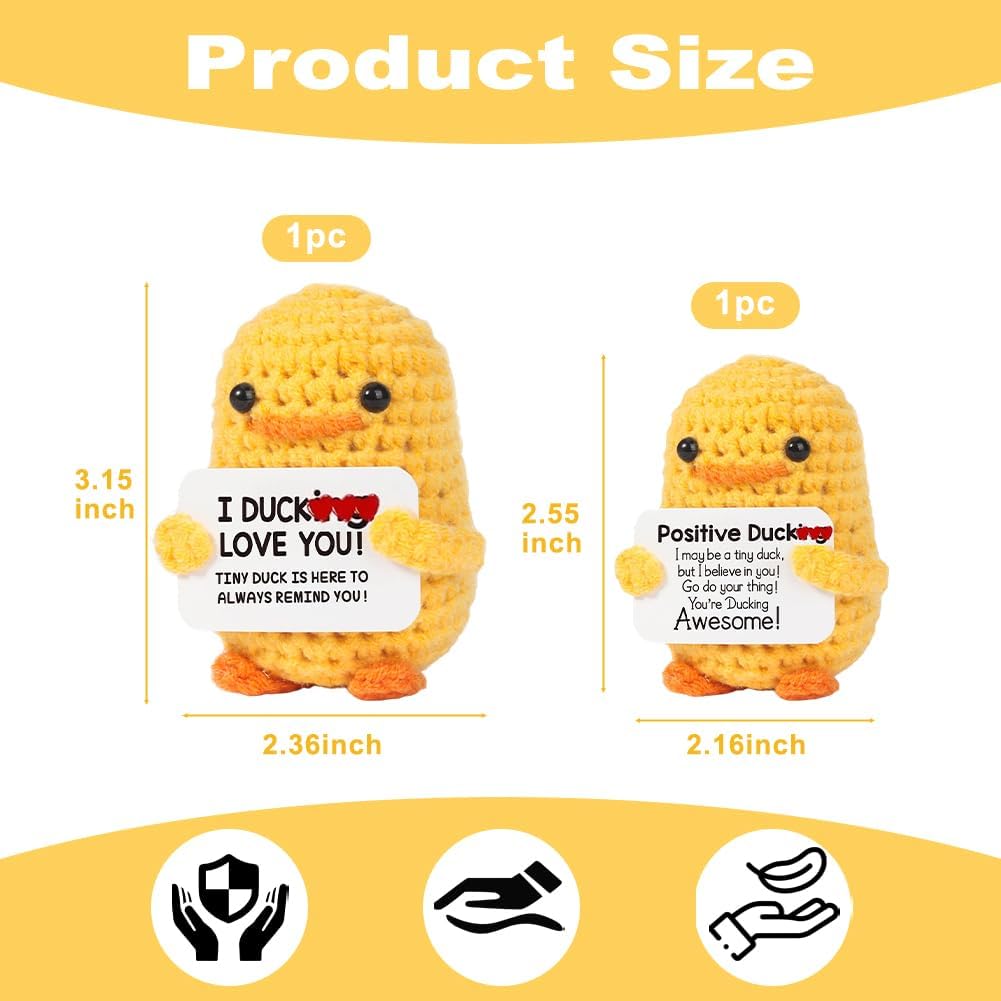 Vexthorion Positive Duck Gifts 2pcs,Knitted Duck Doll,Handmade Crochet Animals Cute Stuff With Card,Cute Crochet Gifts For Women,Funny Cheer Up Gifts For Girlfriend/Friend/Classmate/Kids/Teens/Adults - Image 3