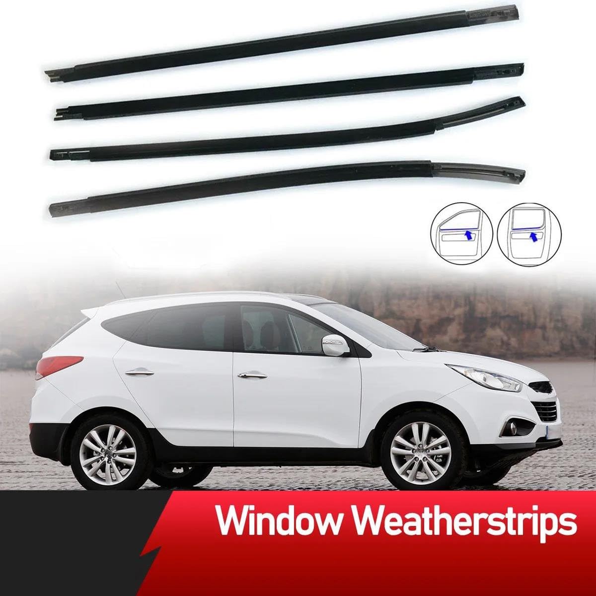 Striscia Tenuta Portiera 4 Pezzi Guarnizione In Gomma Finestrini Esterni Portiere Per Hyundai Per Tucson IX35 2010-2015 Accessori Strisce Tenuta A Pressione Berlina Guarnizioni(Nero)