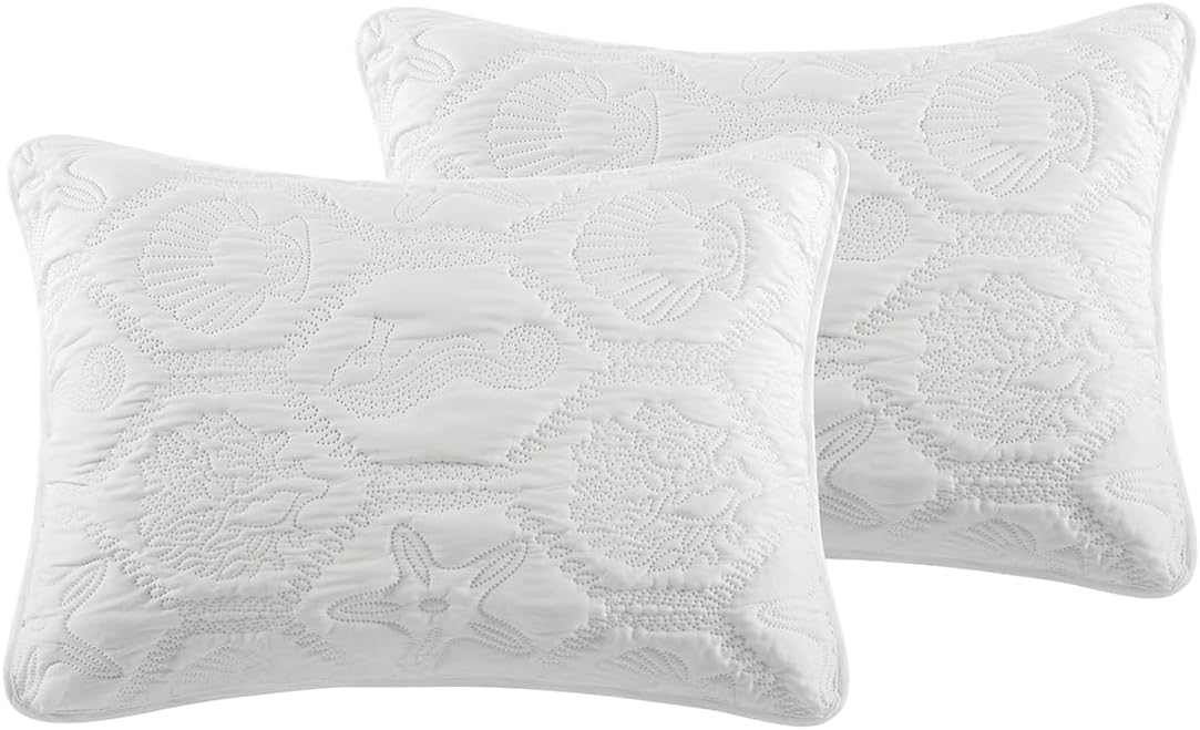 VCNY Home Queen Size 3-Piece Beach Bedding Set | Reversible Quilt & Matching Shams | Soft & Breathable | Wrinkle Resistant | Lightweight for Year Round Comfort | Coastal Room Decor | Shore White