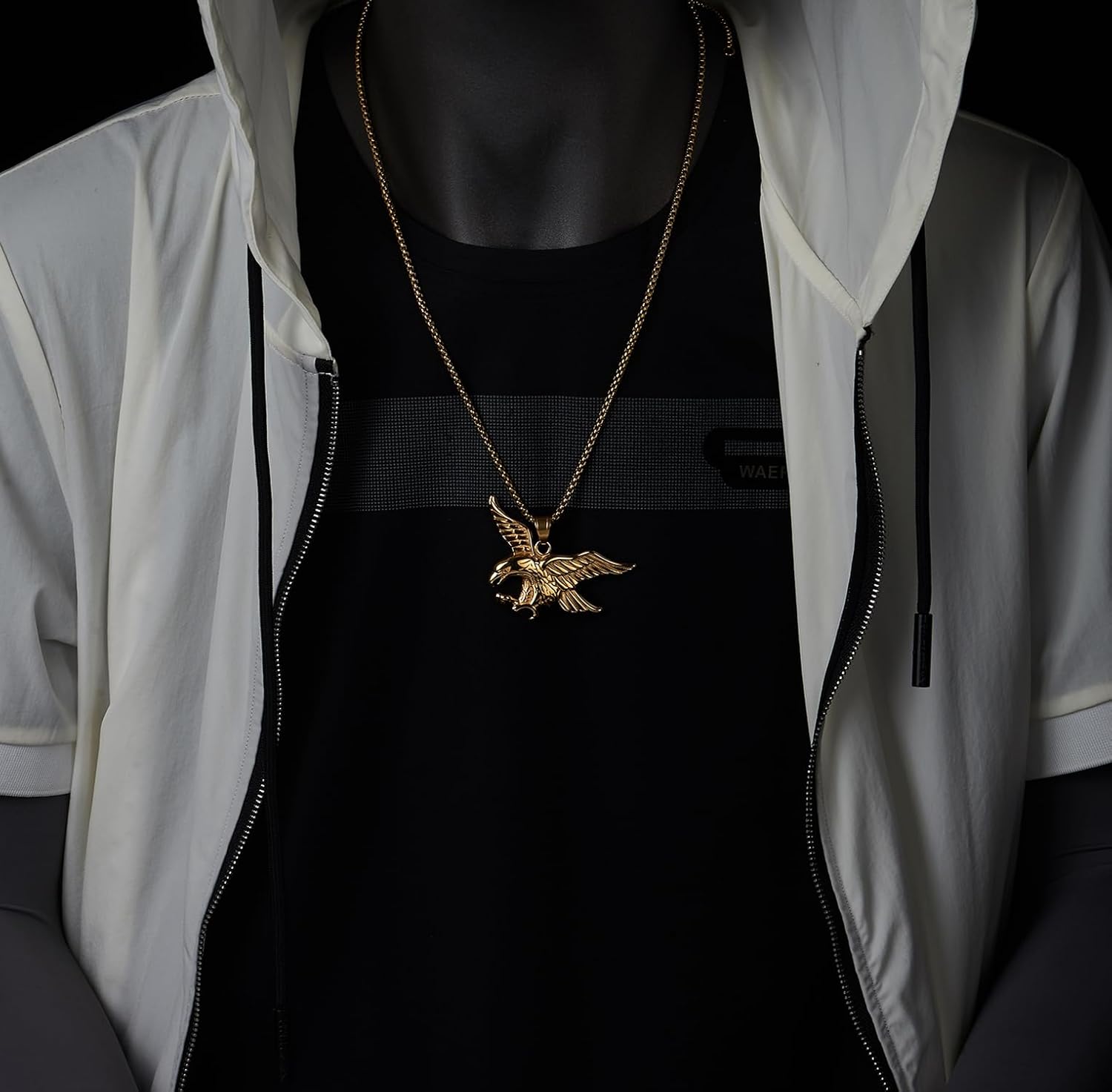 COOLSTEELANDBEYOND Men’s Gold Eagle Pendant Necklace, Stainless Steel Flying Hawk Bird Design, Statement Chain Jewelry - Image 2