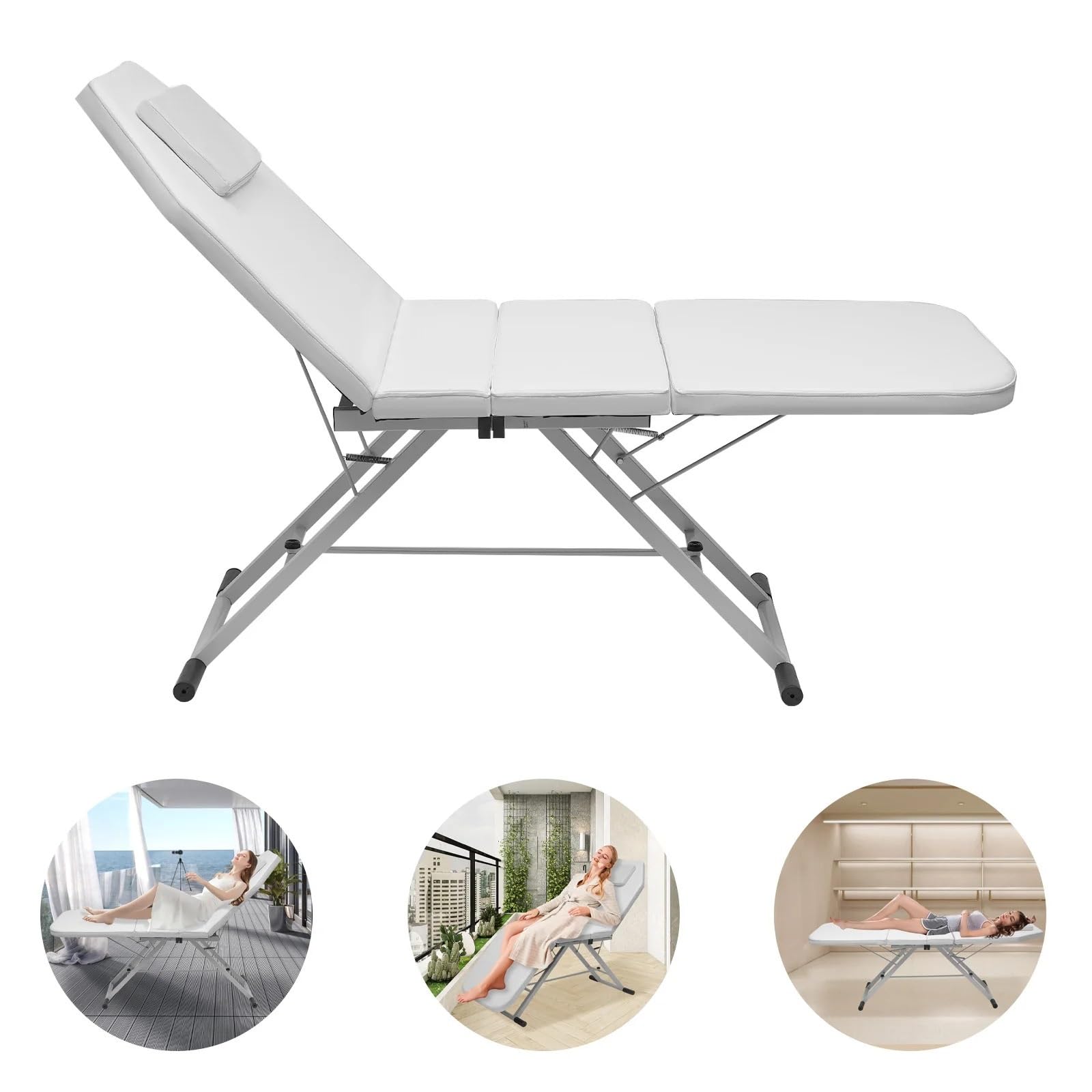 Camilla Masaje Plegable Mesa de masajes Plegable for salón de Belleza, Cama for Tatuajes, Silla de SPA Blanca, Duradera, for Terapia de pestañas, reclinable Liviana