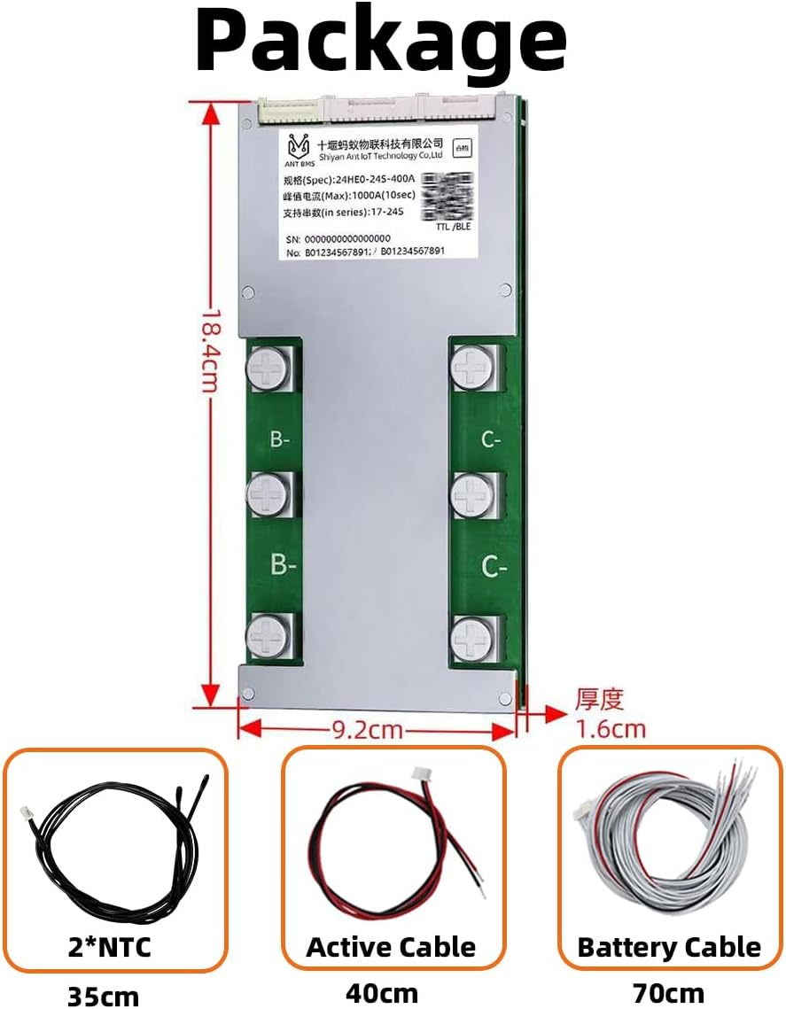 MayiESS Smart BMS 17S 18S 19S 20S 21S 22S 23S 24S for Li-ion LifePO4 LTO Battery 60V 72V 84V 400A Continuous 1000A Peak Smart Balance Board for E-Bike