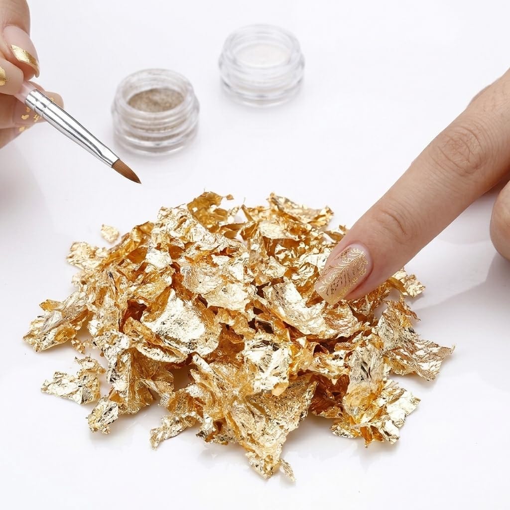Gold Leaf Sheets, 10g Nail Foil Flakes for Nail Art Resin Craft Supplies