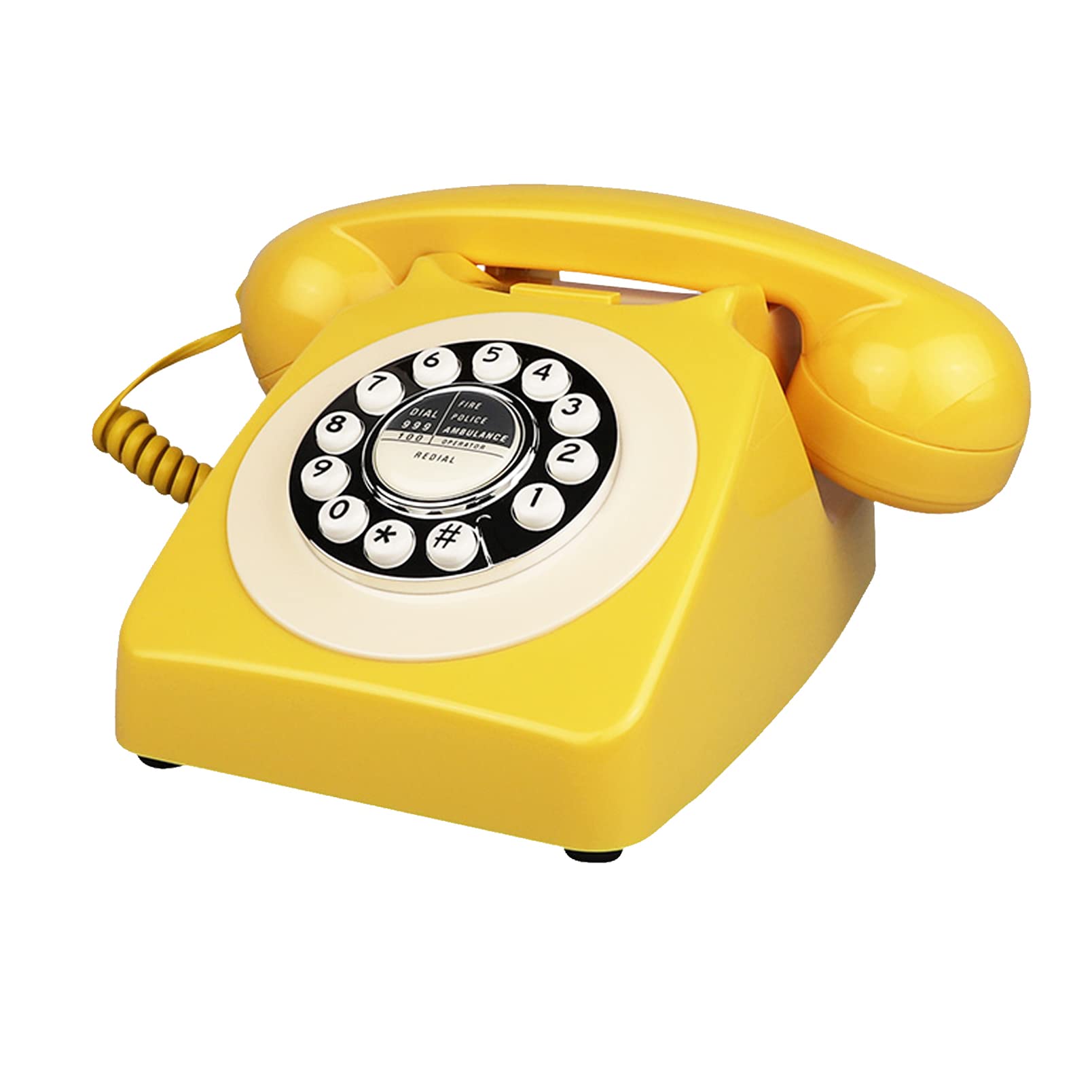 Benotek Retro Landline Phone, Yellow Old Fashion Vintage Telephone with Push Dial Keypad Single Line Antique Corded Phones for Home Office Hotel Decor