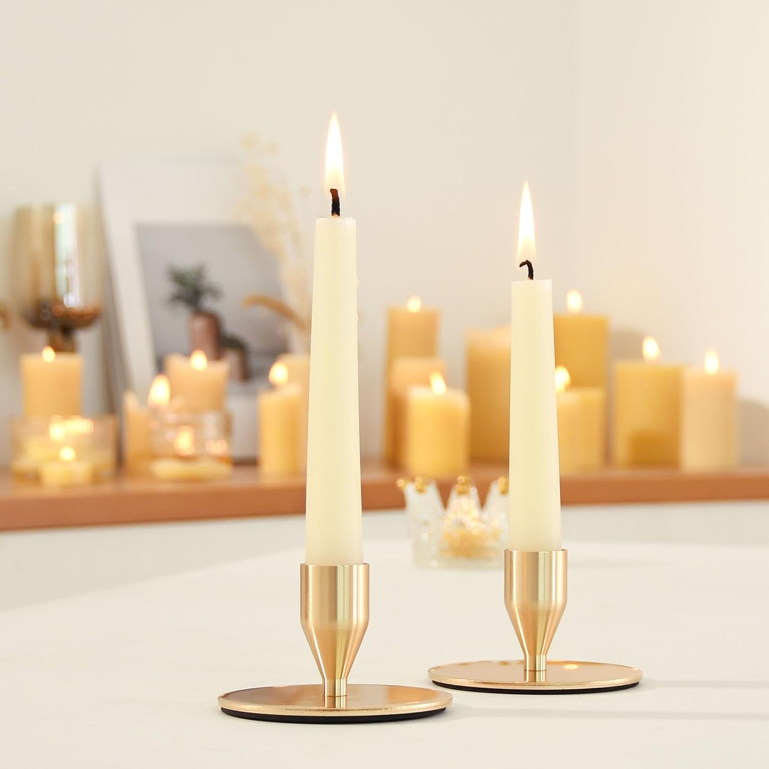 2PCS Gold Metal Taper Candle Holders, Polished Finish, Wedding Table Decor