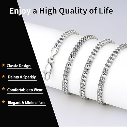 Miniatura 4 de Momlovu Cadena chapada en oro de 18 quilates en tono plateado para hombres y niños, cadena de eslabones cubanos de acero inoxidable chapado en oro