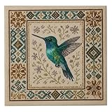 sacxi Bird-Themed Cross Stitch Kit with Floral Pattern - Cardinal, Hummingbird, Bluebird - Complete DIY Embroidery Art Set for Beginners and Experienced Crafters (Green Hummingbird)