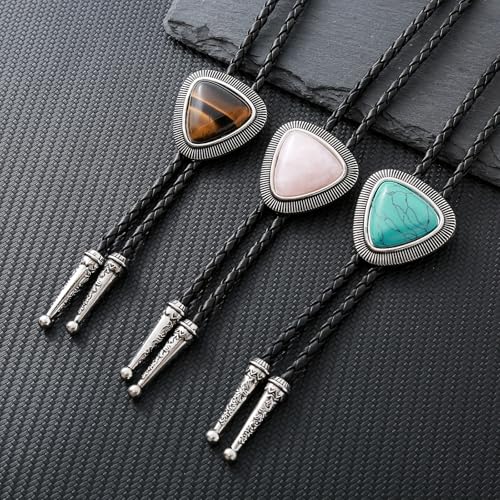 Image of Vintage Western Cowboy Rodeo Black Agate Bolo Tie for Men Women | Premium braided leather, adjustable sliding clasp, anti-tarnish alloy pendant, versatile western bolo tie