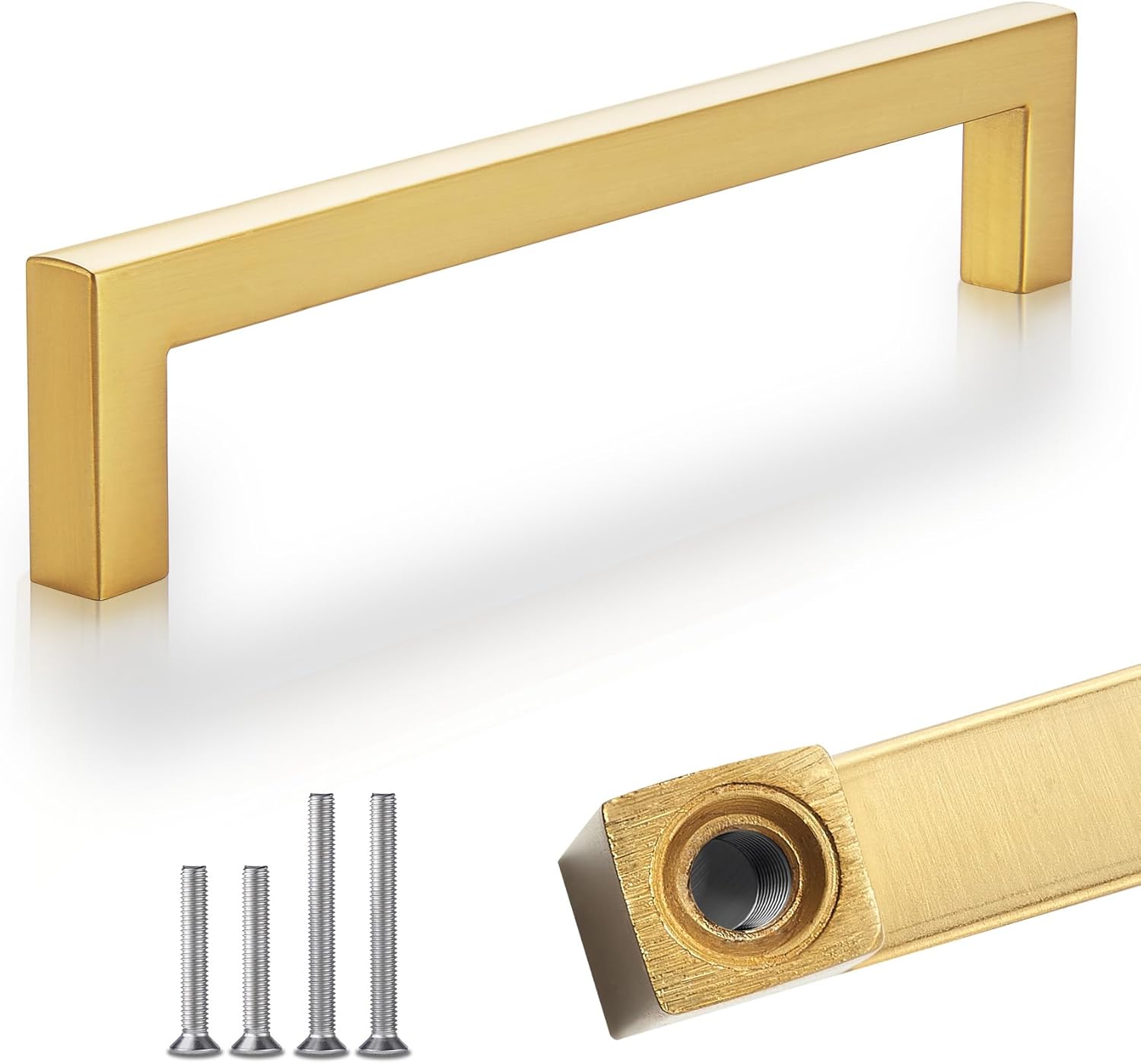 HBL' 10 Pack | Solid Heavy Duty Gold Cabinet Handles - 5inch Hole Center - Gold Handles for Kitchen Cabinet and Drawer - Zinc Alloy Cabinet Pulls, Anti-Fingerprint and Non-Fading.