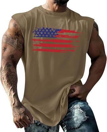 Mens American Flag Graphic Tank Top Patriotic Sleeveless Shirts Beach Casual Gym Muscle Tees Outfits