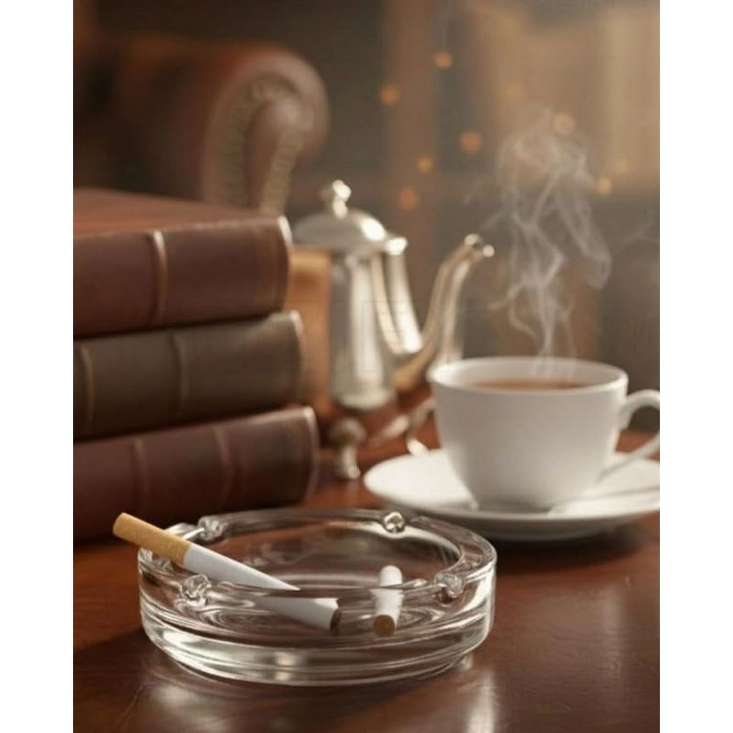 COOKIVA Crystal Clear Glass Ashtray 101 mm | Heavy Thick Round Ash Tray for Cigarette & Cigar | Tabletop Ashtray for Home, Office & Outdoor Use (1 Pc) 4