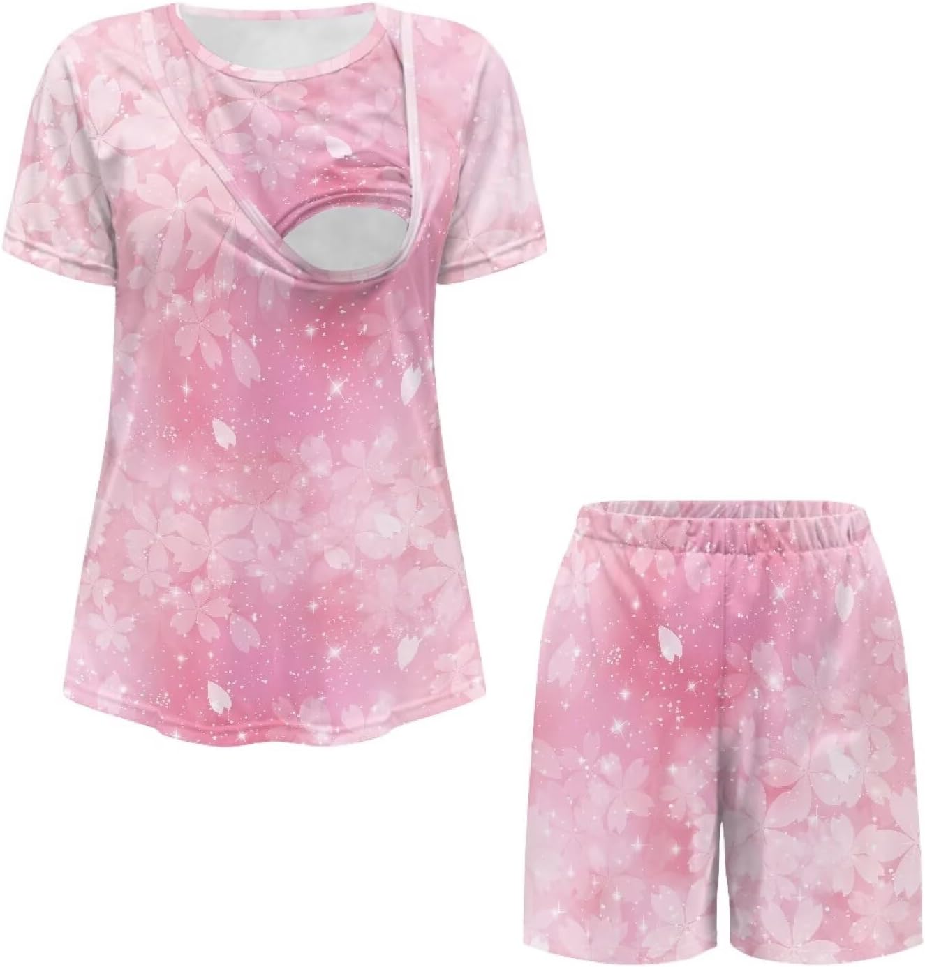 Women's Maternity Nursing Pajama Set, Double Layer Breastfeeding Loungewear for Home S-2XL Size