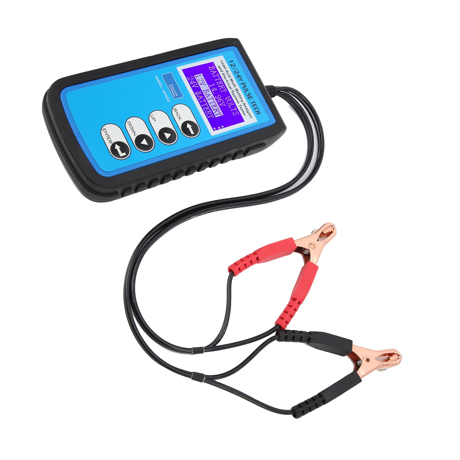 Comprobador de batería BT500 de 12 V/24 V, comprobador de batería de Coche con Pantalla LCD LED retroiluminada, analizador de de Arranque y Carga para baterías estándar CCA DIN