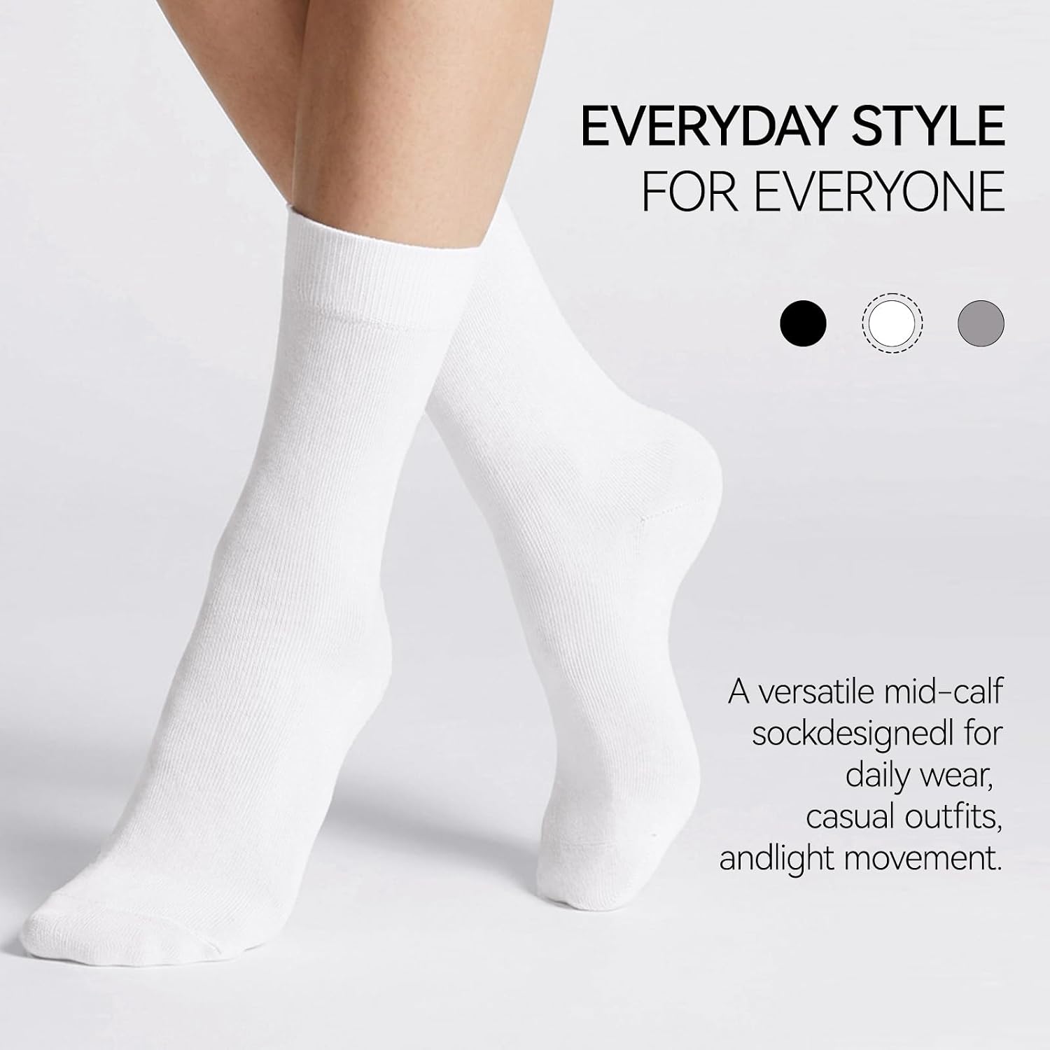 NIASOUL Calf Socks for Men and Women, 6 Pairs Cotton Crew Socks for Daily Wear