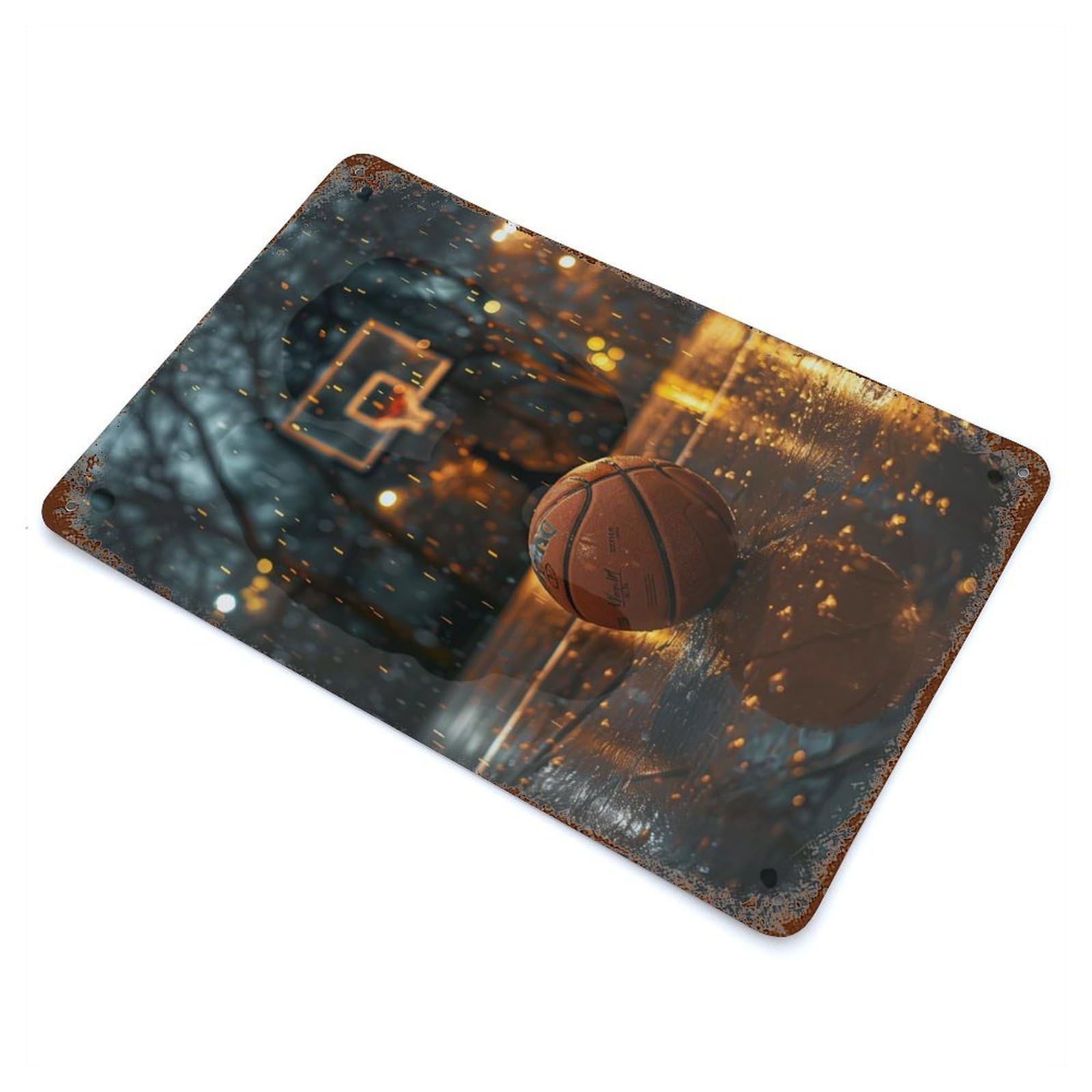 Garage Style Basketball Nostalgia Aged Metal Wall Plaque 11.8"x7.9", Vintage Wall Decor for Bar And Workshop