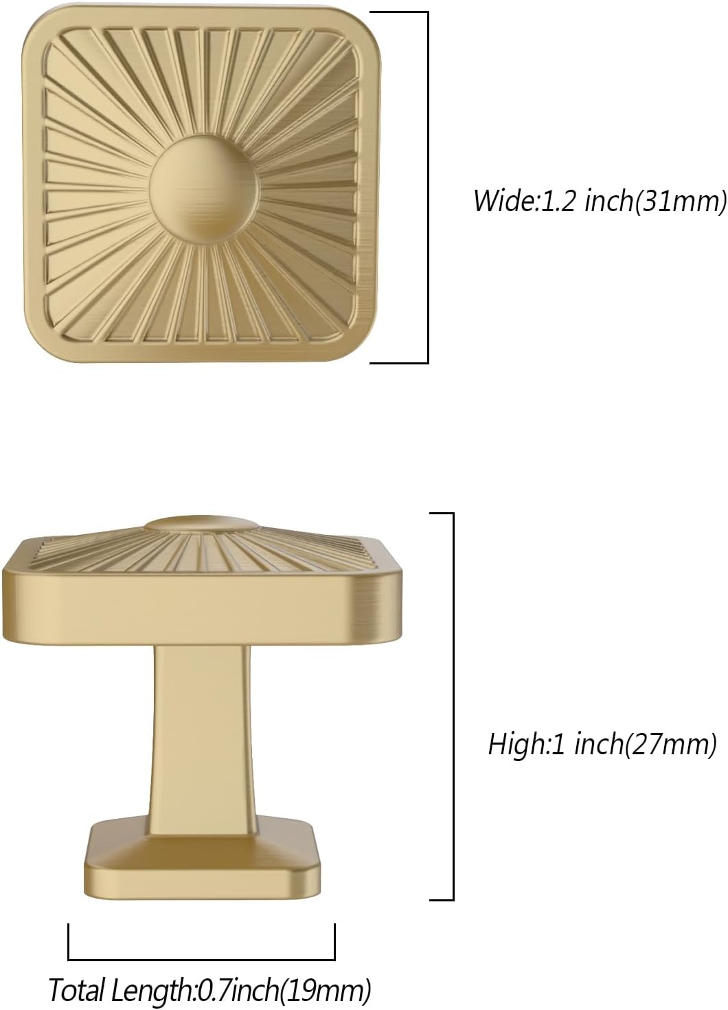9BUILD 10 Pack 1.2 Inch Brushed Gold Square Cabinet Knobs - Kitchen Drawer Hardware for Dressers and Cabinets