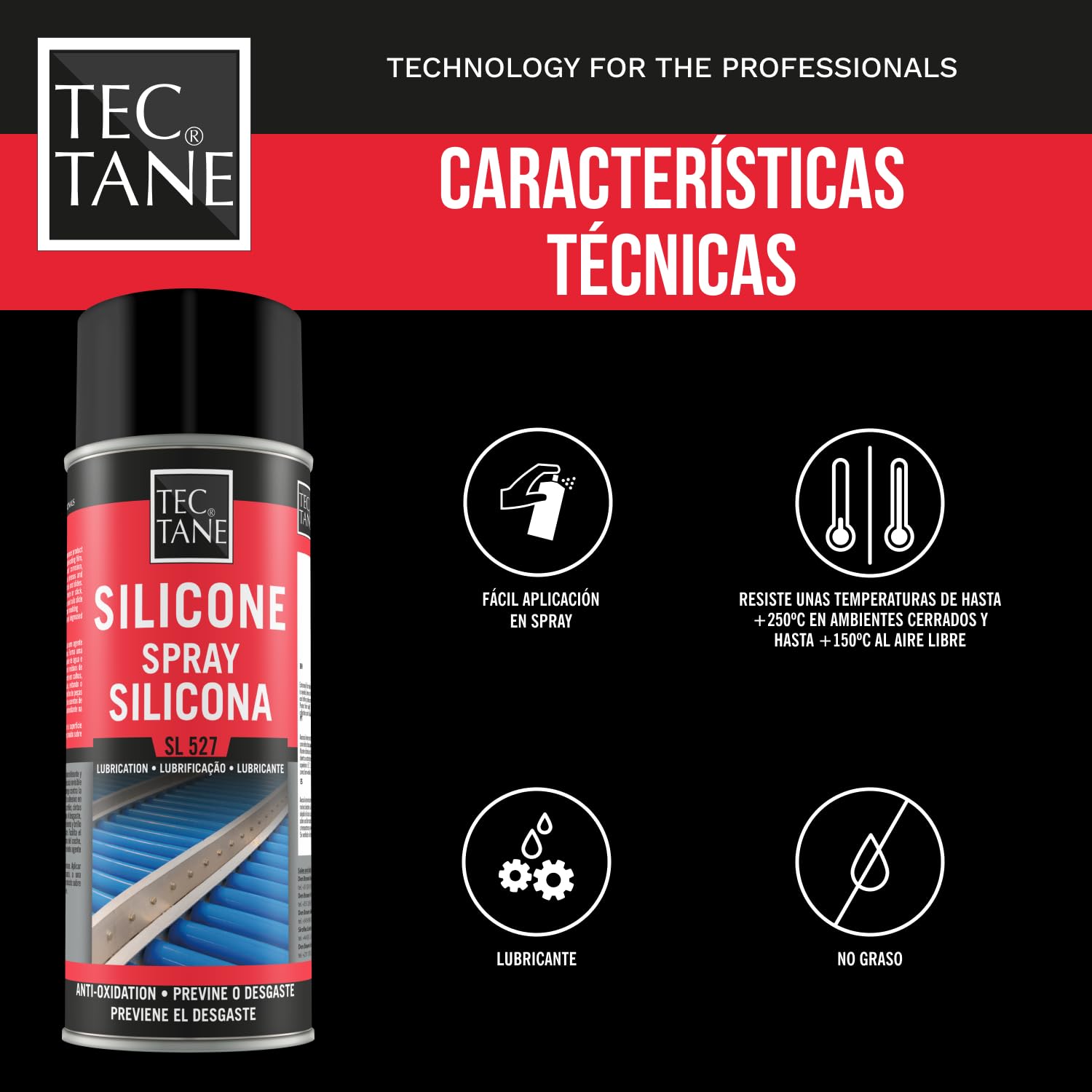 Silicona Spray SL 527, Lubricante no Graso, Desmoldeante, Protector Plásticos Madera Caucho Metales, 400 ml