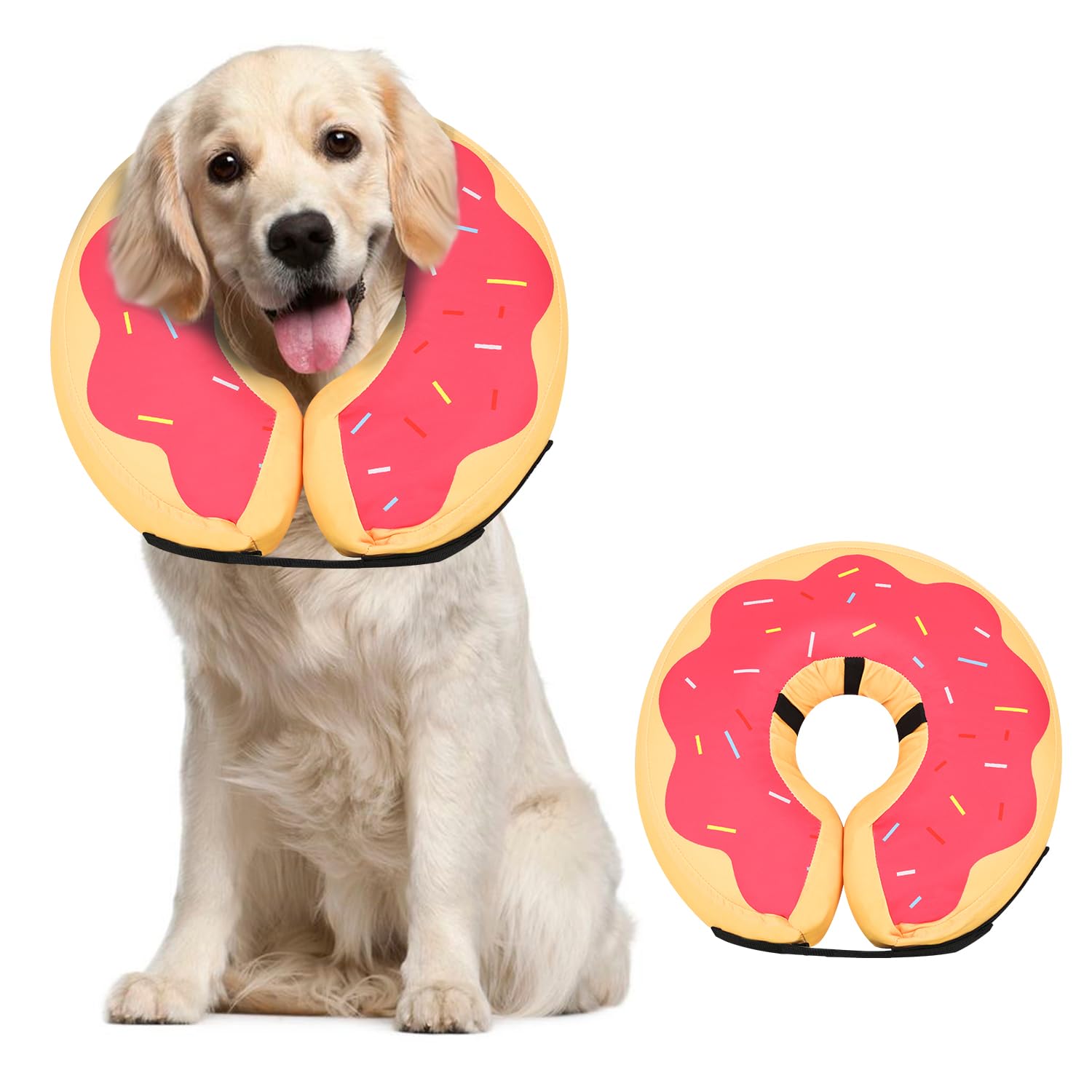 MIDOG Inflatable Dog Cone, Soft Donut Recovery Collar, Grapefruit, Large+