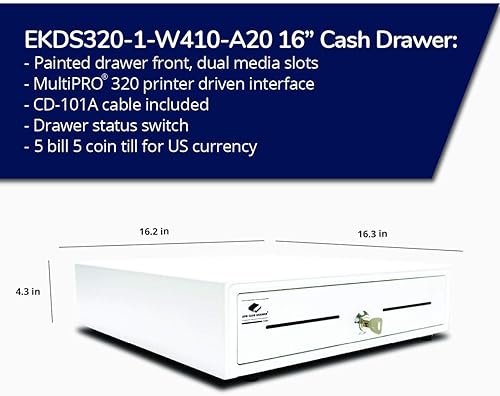 Miniatura 2 de APG Entry Level- Cajón electrónico de punto de venta de 16 pulgadas  Serie Arlo EKDS320-1-W410-A20  Impresora compatible con cable CD-101A incluido