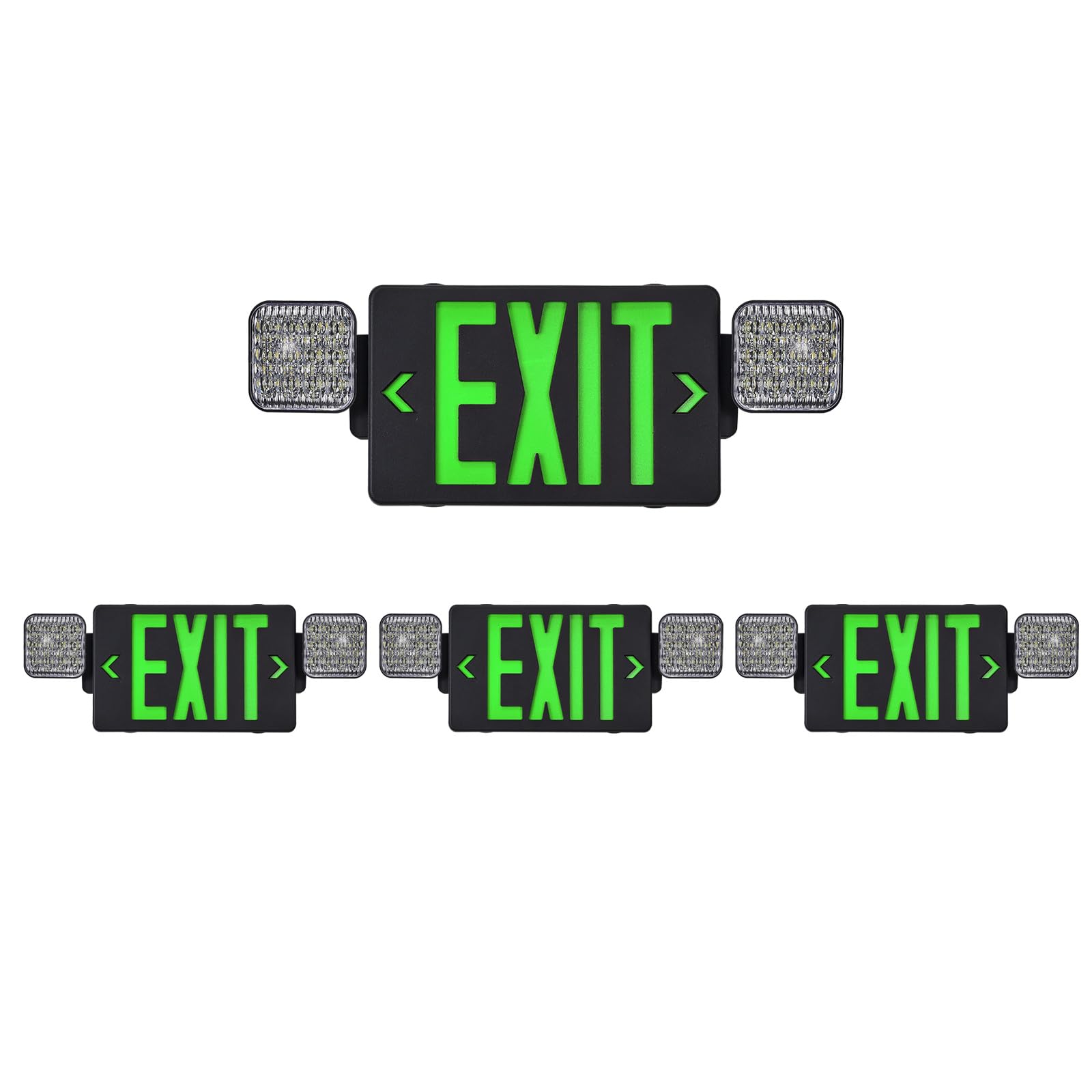 TANLUX Black Housing Exit Sign with Emergency Lights, LED Emergency Exit Light with Battery Backup, UL Listed, AC 120/277V, Commercial Emergency Lights Combo for Business - 4 Pack