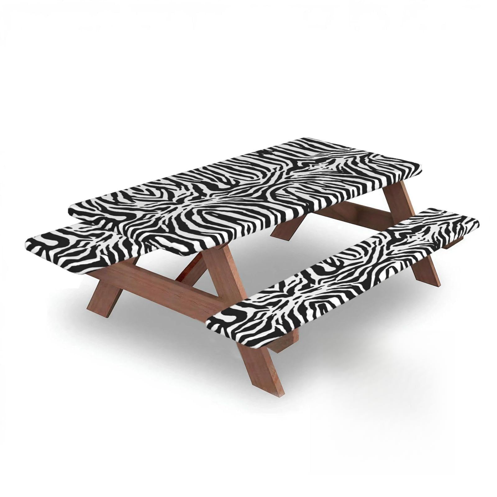 ESNAIUVCD Zebra Prints Print Picnic Table Cover With Bench Covers,Camping Essentials,Fitted Tablecloth Cover With Elastic Edge, For Indoor & Outdoor 3 Pcs