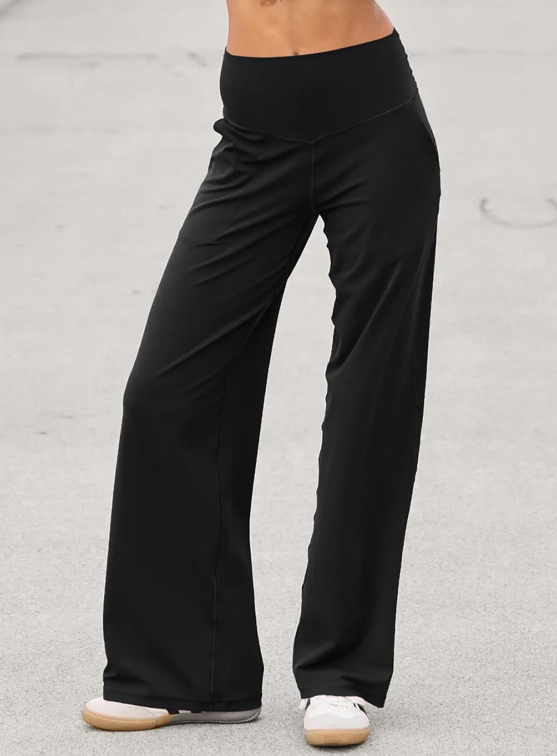 Darong Women Wide Leg Yoga Pants with Pockets High Waist Stretch Workout Leggings with Tummy Control