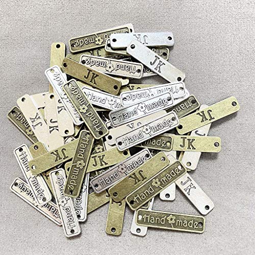 Juland 60Pcs Handmade Metal Tags Alloy Hand Made Pendant Bead Charm Metal Label Tag Signs For Diy Jewelry Making Crafts Findings Gift – 25X6Mm - Rectangle Silver+ Bronze #TOP5
