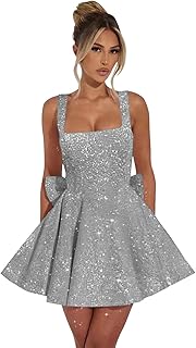 Short Sequin Sparkly Homecoming Dresses for Teens with Bow Puffy Graduation Prom Party Gown - Buy now