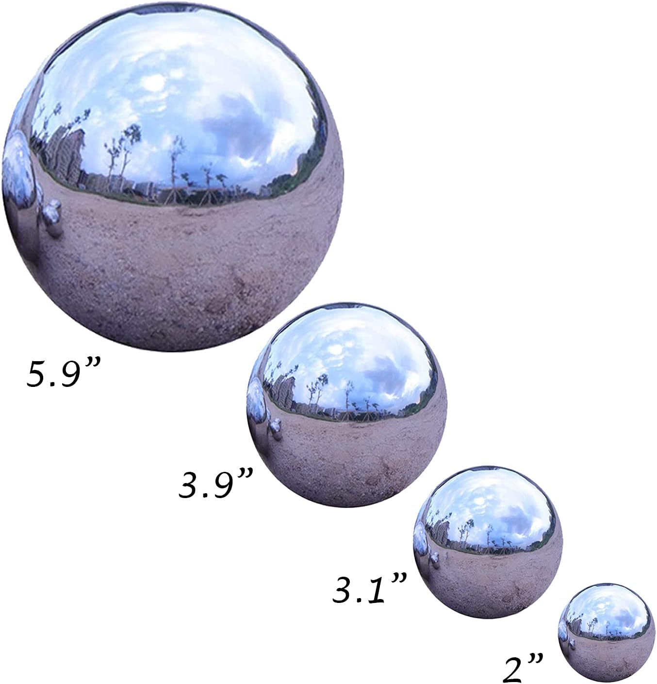 Pack of 8 Stainless Steel Gazing Balls Assorted 50-150mm Small Garden Gazing Globes Hollow Mirror Polished Reflective Spheres Seamless Floating Ball for Home Yard Pond Lawn Outdoor Decoration (Silver)