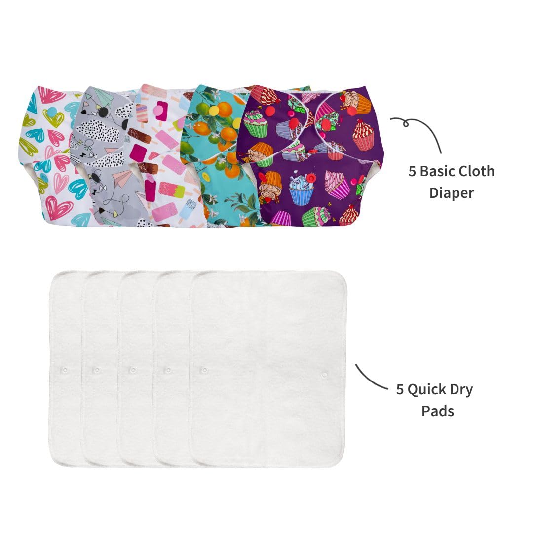 Superbottoms Basic Leakage-proof advanced cloth diapers for babies, High Absorbent 100% cotton 10 reusable diaper and 10 insert pad Combo Pack washable cloth diaper 3M -3Years Adjustable, Reduces Rash - Image 4 thumbnail