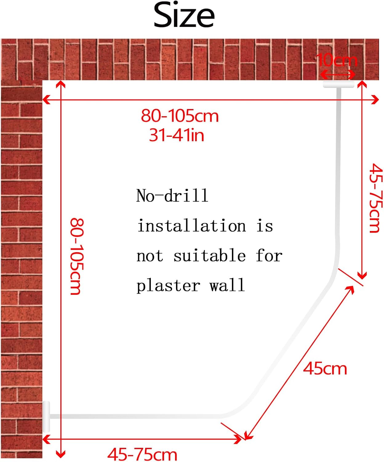 Adjustable White Corner Shower Curtain Rod with 12 Hooks, 31-41 Inch Diamond Shaped Shower Curtain Rod, Curved Rustproof 304 Stainless Steel Shower Rod for Bathroom Bathtub Drill and No Drill