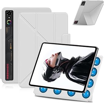 Case for Nubia REDMAGIC Astra Gaming/Pad 3 Pro Tablet 9.06 Inch Magnetic Detachable Protective Cover with Dual-Side Clasp, Y-Fold Stand, Pencil Holder, Heat Dissipation DesignWhite
