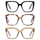 3 Pack Oversized Reading Glasses for Women Blue Light Blocking Square Stylish Computer Readers