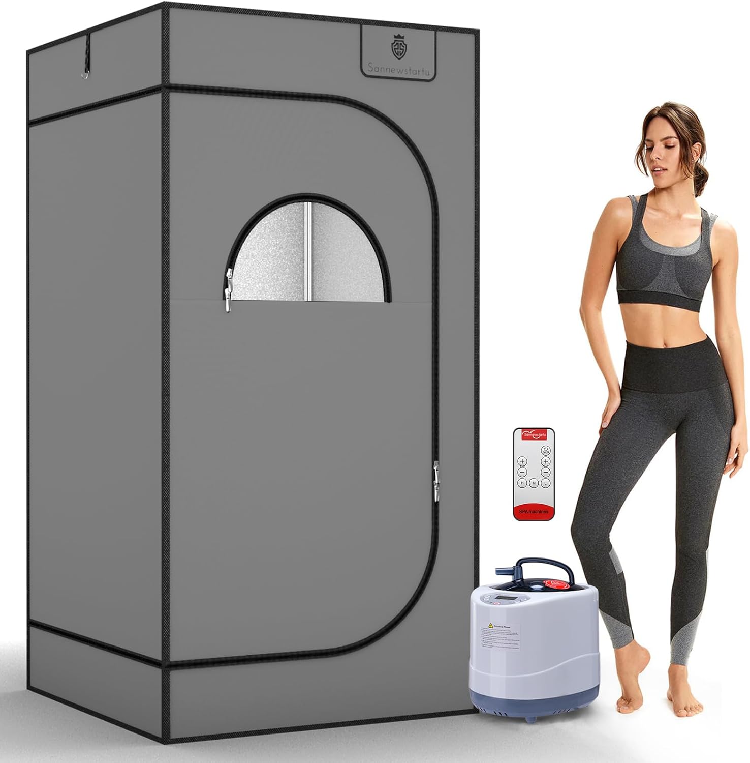 Portable Steam Sauna, Full Size Steam Sauna Box, 600D Canvas Personal Home Sauna Spa, at Home Full Body Sauna, FCC Certified 4L & 1600W Steam Generator with Remote Control, 70.9"x 35.4"x 35.4", Gray