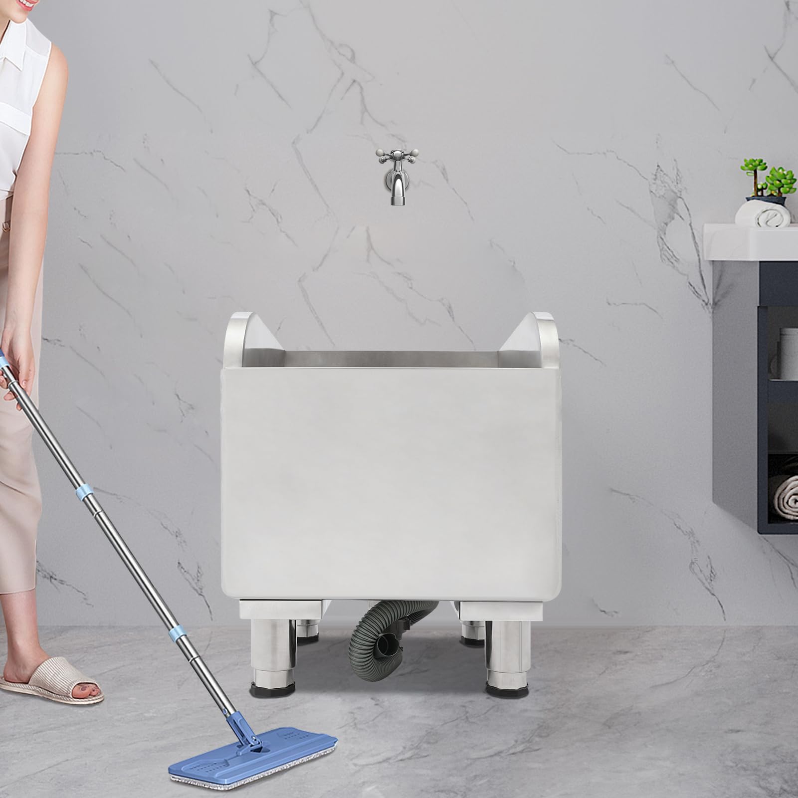 PERFERATE Commercial Floor Mop Sink 17.7×16.1×19.7 in Stainless Steel Mop Service Basin Vertical industrial sewage tank Laundry Room Slop Sinks Utility Sink for Restaurant, Business