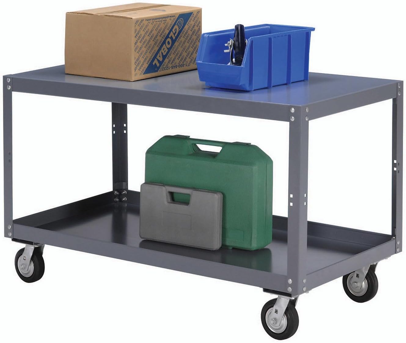 Global Industrial Portable Steel Table, 2 Shelves, 1200 Lb. Capacity, Unassembled, 72"L x 36"W x 30"H