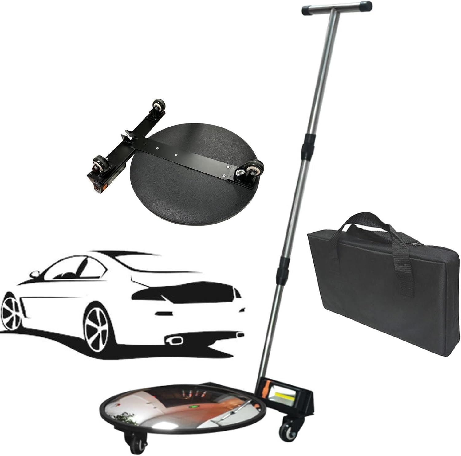 Home Care Under Vehicle Inspection Mirror with LED Light, Underbody Inspection Mirror - Adjustable Retractable Handle, Visual Vehicle Equipment,300/400mm Convex Mirror,T-bar