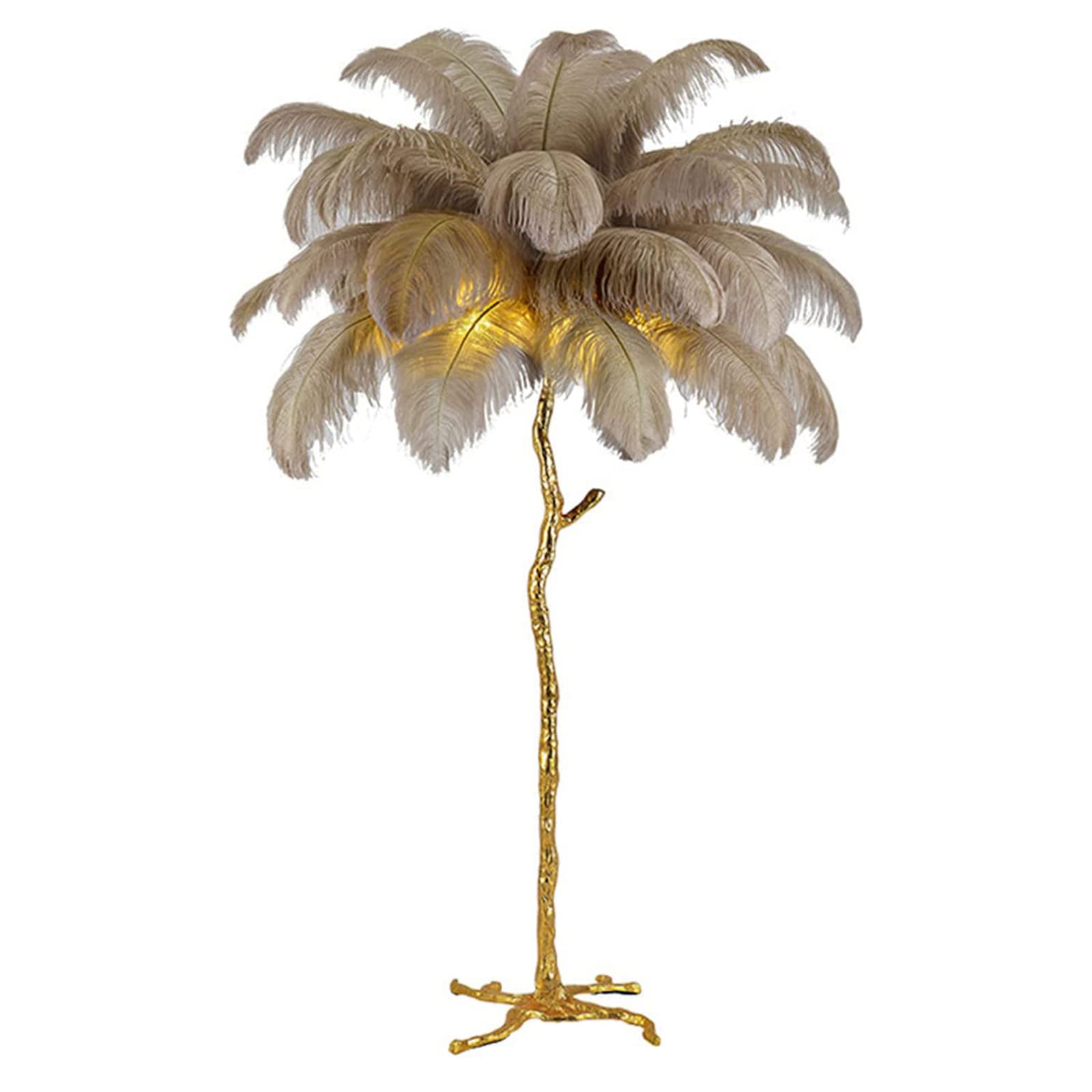 Lampadaire sur Pied Salon, Lampadaire LED Plume d'autruche Naturelle avec une Ampoule LED, Chambre Moderne Luxe Lampe sur Pied pour Villa Bureau Hôtel Salon Chambre (Brun, 120cm)