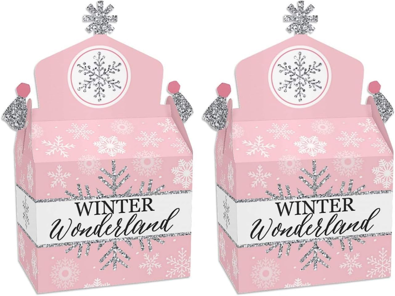 Big Dot of Happiness Pink Winter Wonderland - Treat Box Party Favors - Holiday Snowflake Birthday Party and Baby Shower Goodie Gable Boxes - Set of 12 (Pack of 2)