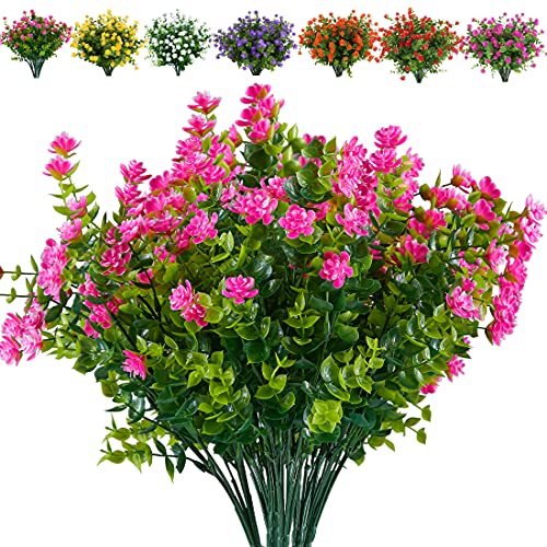 JOYGAR 12 Bundles Artificial Flowers Fake Boxwood Shrubs UV Resistant No Fade Faux Greenery Faux Plastic Lotus for Home Garden Hanging Planter Indoor Outdoor Porch Office Wedding Decoration(Pink)