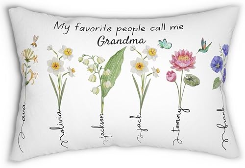 Miniatura 3 de Regalo personalizado para abuela o mamá con nombres de niños o nietos y flores de nacimiento, almohada personalizada regalo para abuela para