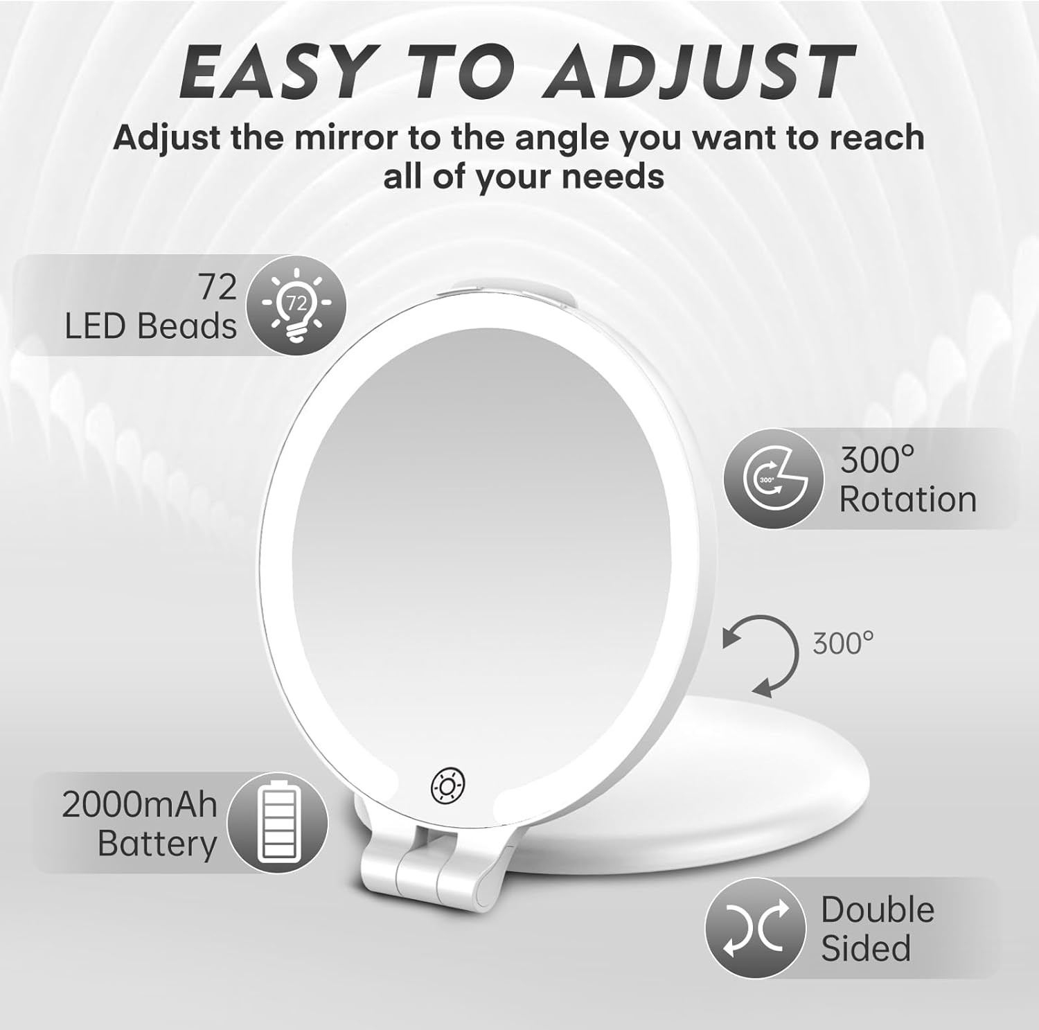 FUNTOUCH Travel Mirror with Lights and Magnification, 1X/10X Double Sided Makeup Vanity Mirror with 3 Color Setting, Christmas Birthday Gifts for Women Girls with Bag