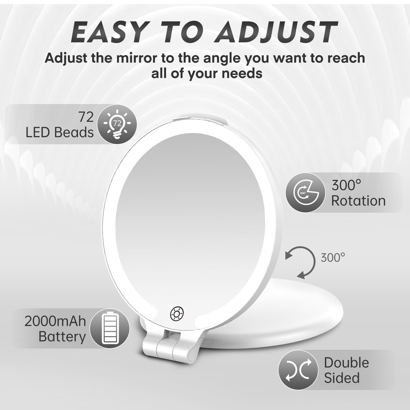 FUNTOUCH Espejo de aumento de viaje con luz, recargable 1X/10X, espejo de maquillaje de doble cara con luces, 3 modos de iluminación, plegable portátil esencial de viaje con bolsa