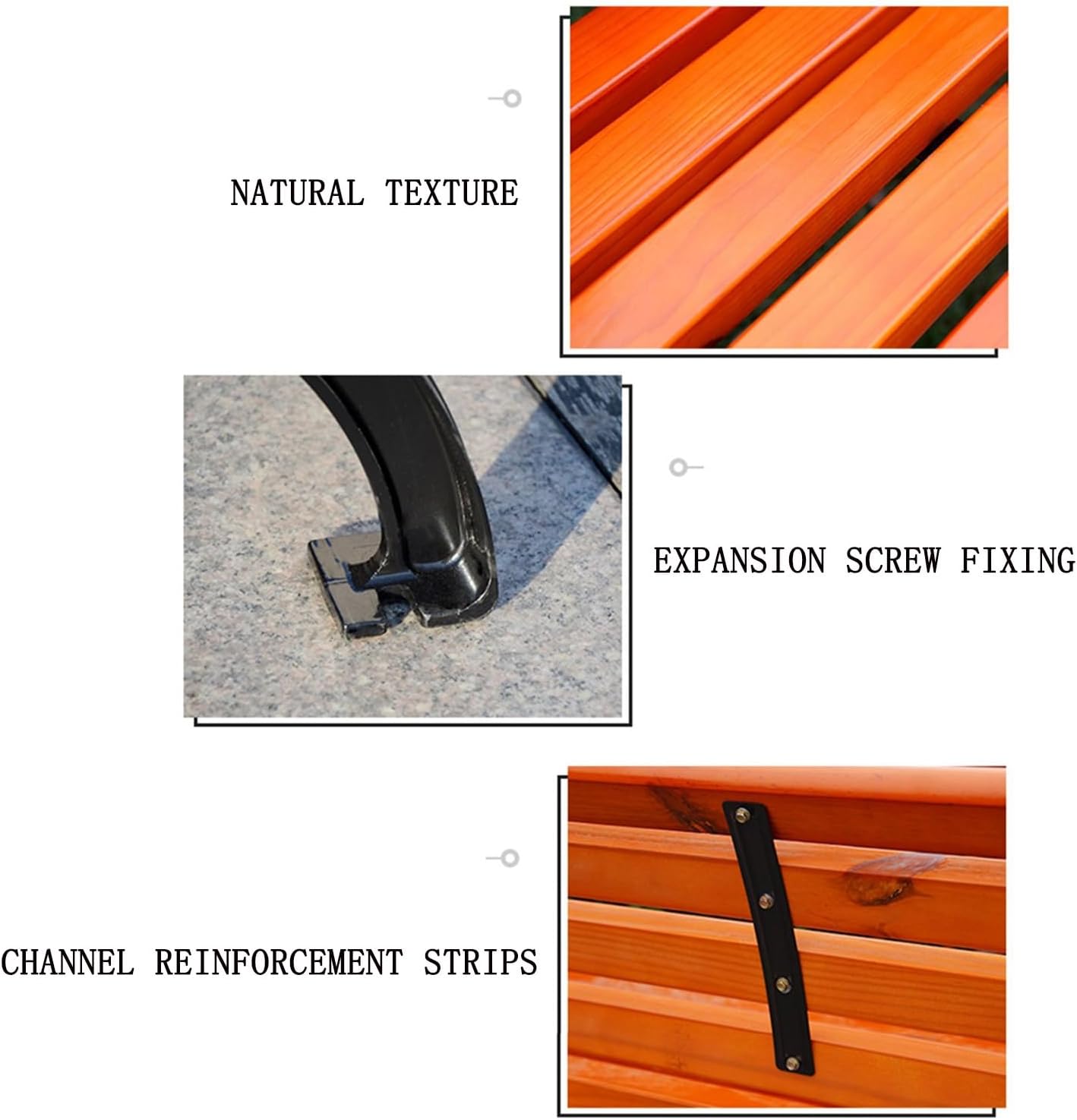 Solid Wood Park Chairs Do Not Fade and Rust-Proof Outdoor Benches Do Not Deform Garden Benches Anticorrosive Wood Iron Backrest Chairs(150 * 40cm)