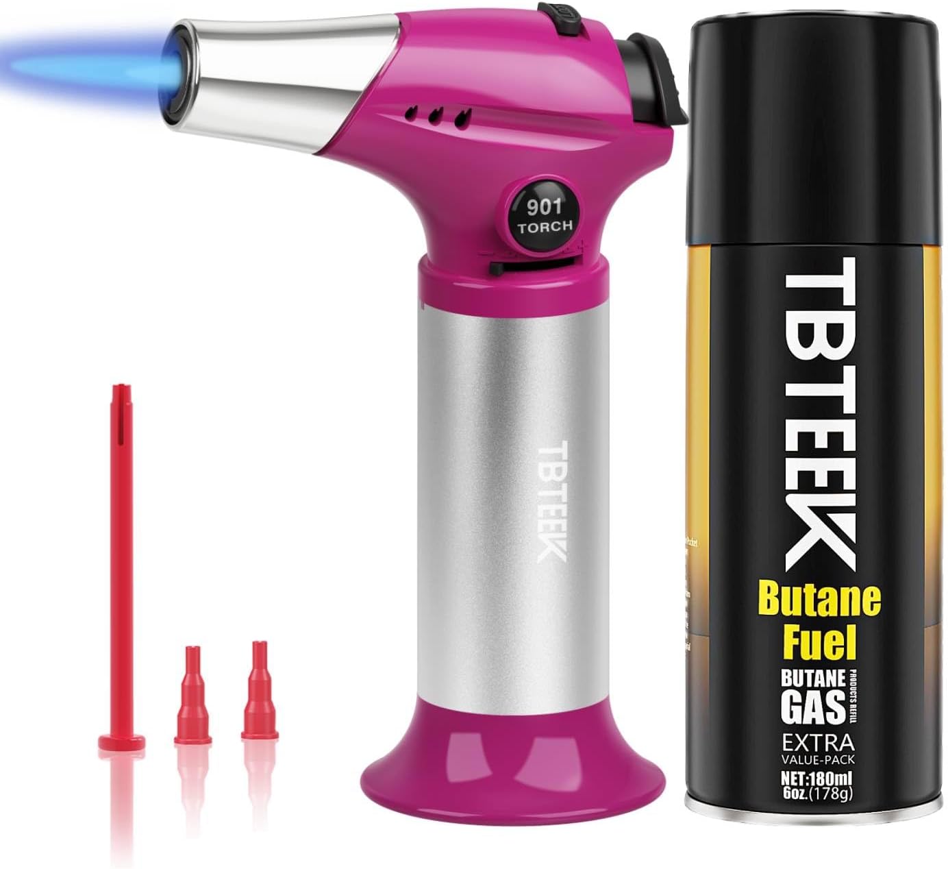 TBTEEK Cooking Torch with Butane Included, Kitchen Torch Lighter with Butane Fuel Refill Cooking, BBQ, Baking, Brulee, Creme, DIY Soldering (1Can), Pink