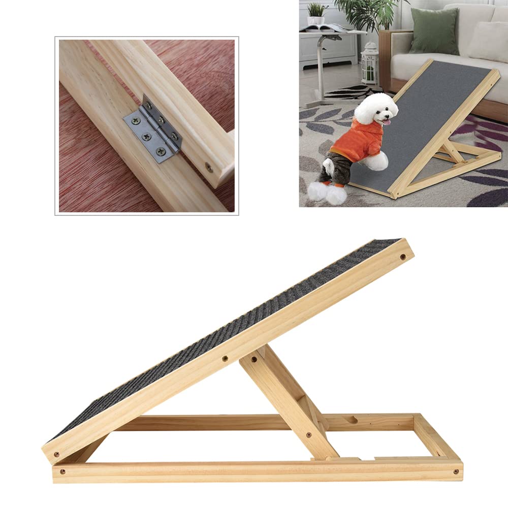 Efan Rampa de madera maciza para mascotas para coche, rampa portátil, altura ajustable con alfombra antideslizante, hasta 150 kg, ideal para coches, camiones (70 x 35 cm, 30 – 40 cm)