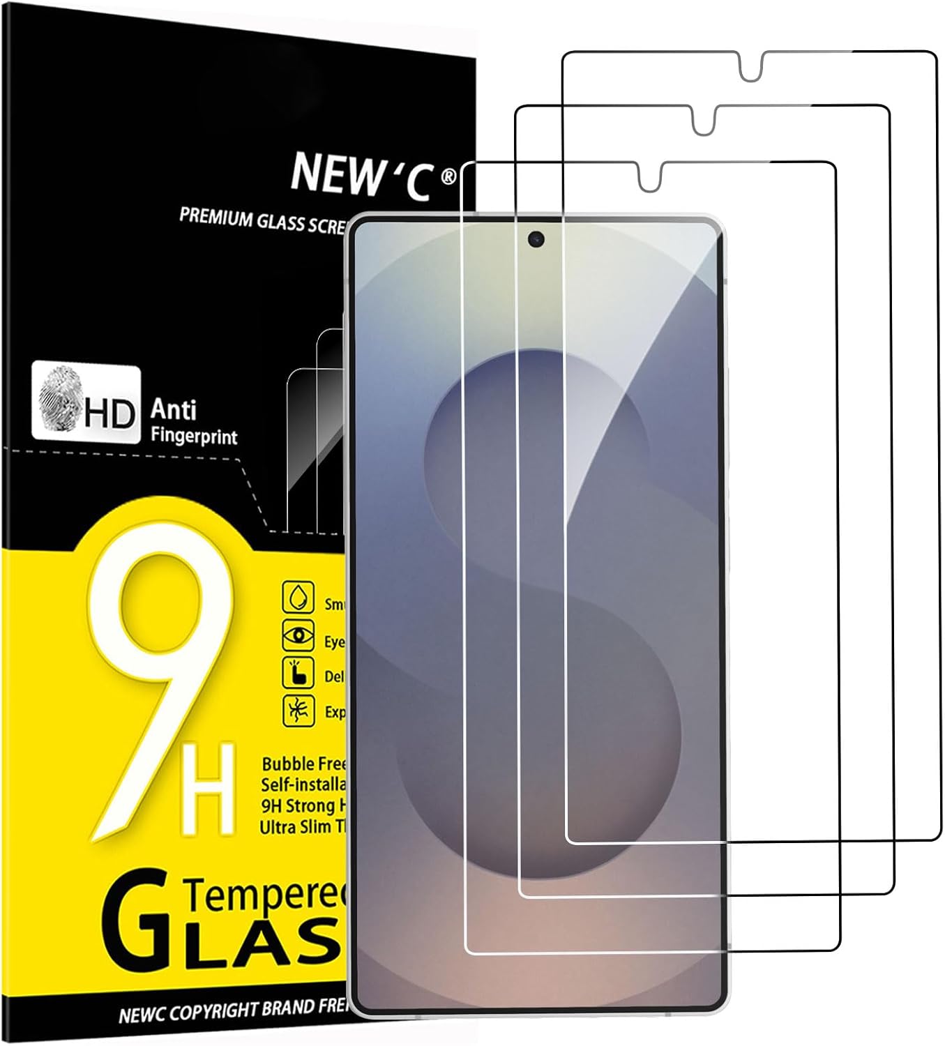 NEW'C 3 Pezzi, Vetro Temperato per Samsung Galaxy S25 Ultra, Pellicola Prottetiva Anti Graffio, Anti-Impronte, Senza Bolle, Durezza 9H, Ultra Trasparente, Ultra Resistente