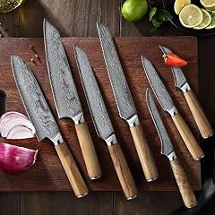 9-piece Damascus Knife includes Knife Sharpener and Knife Holder Kitchen Utensils Set Wood Handle Knife Set Knife Sets